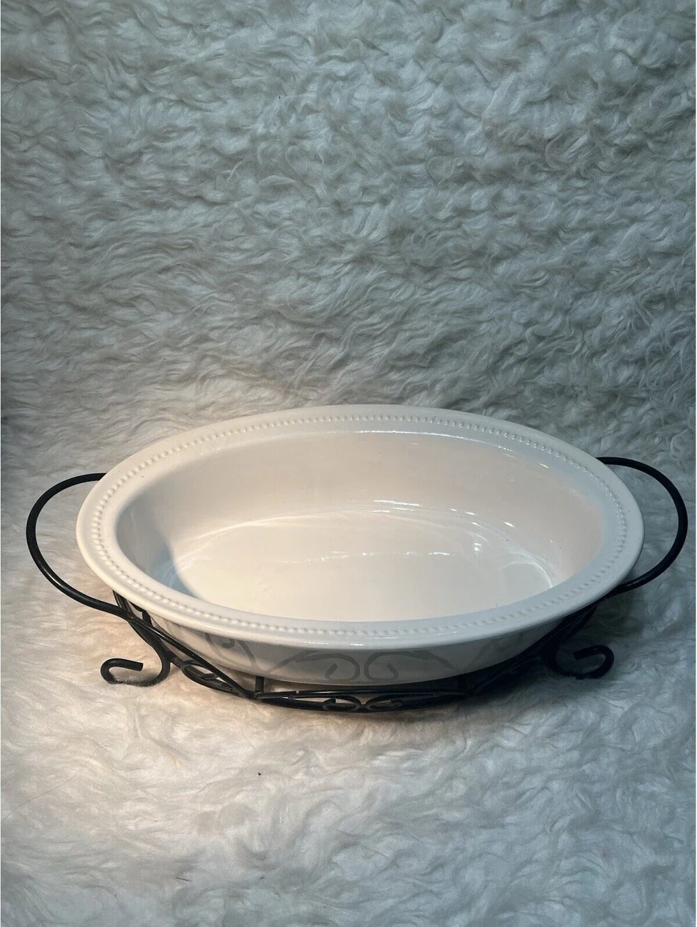 Certified International Oval Serving Dish Stoneware Bakeware with Metal Stand